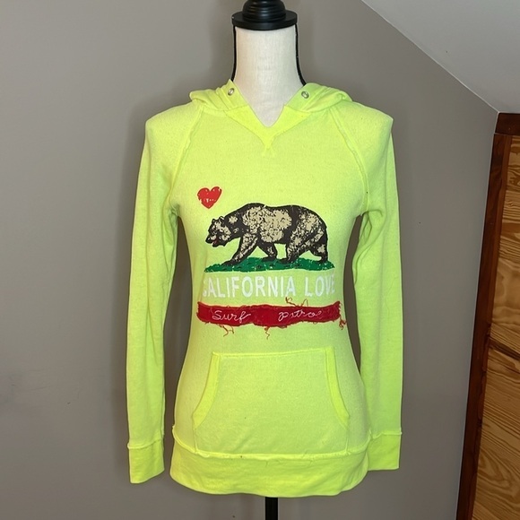 Reflex Neon Yellow California Flag Long Sleeve Hoodie Medium - Picture 1 of 10